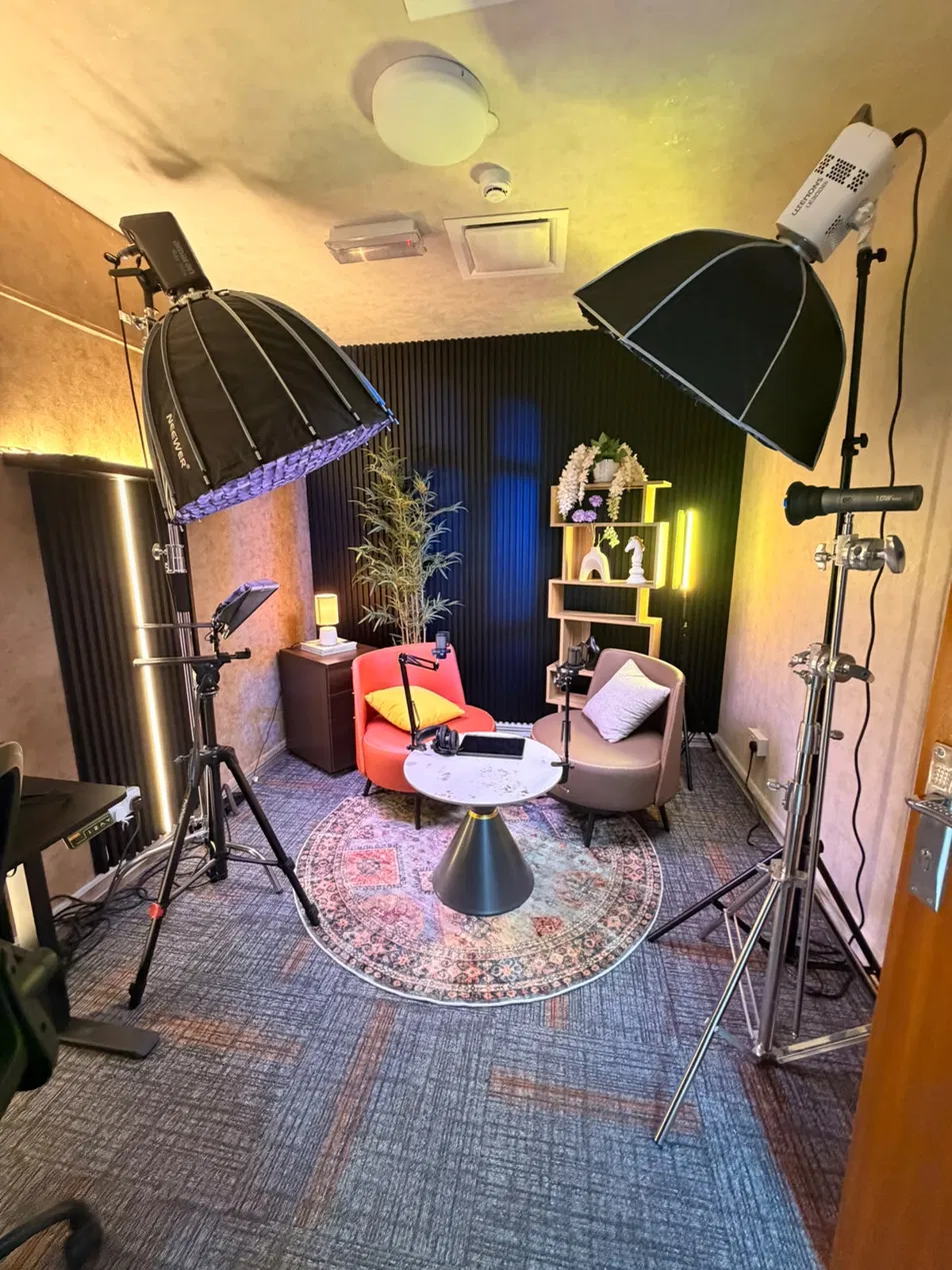 Interview set at the Mashreqi studio in Oud Metha, Dubai